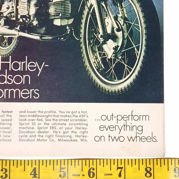 Harley Davidson Sprint 350 Print Ad Motorcycle Garage Wall Art 1969 Full Color - Picture 5 of 6